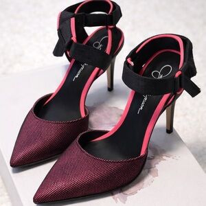 NEW Jessica Simpson Gazzela Pink Black Mesh Pointed Toe Stiletto Heels 8.5